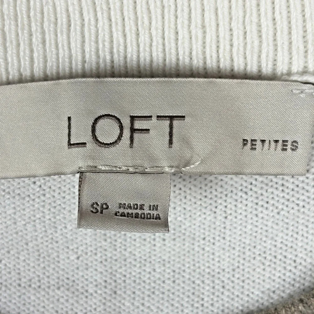 LOFT Colorblock Sweater Womens Small Petite White Tan Brown Crew Neck Knit